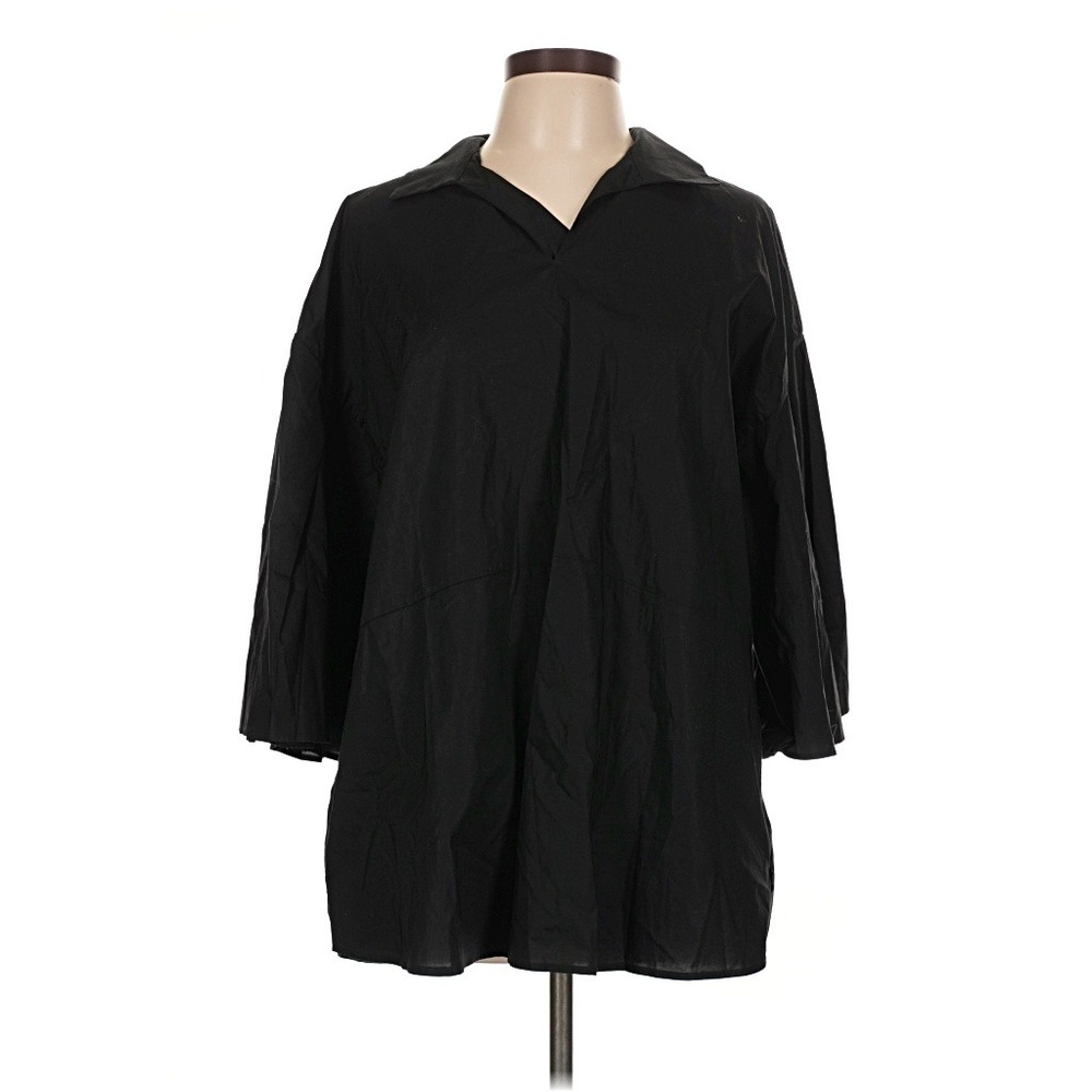 Harshman Los Angeles Womens Black 100% Cotton Oversized 3/4 Sleeve Shirt Large